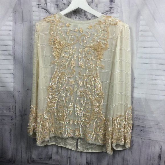Vintage Swee Lo Silk Sequin Hand Beaded Jacket M - Picture 10 of 12